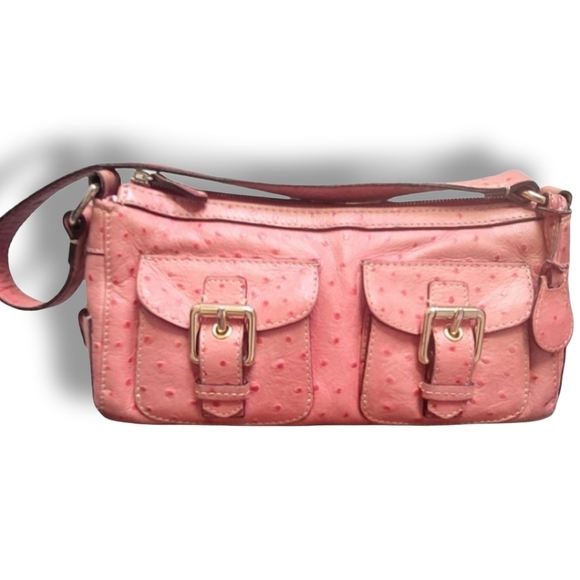 Dooney & Bourke Vintage Pink Ostrich Embossed Barrell Packet Bag - Picture 8 of 16